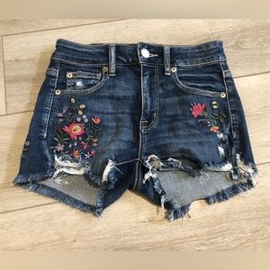 Americium Eagle jean shorts. Embroidered and distressed.